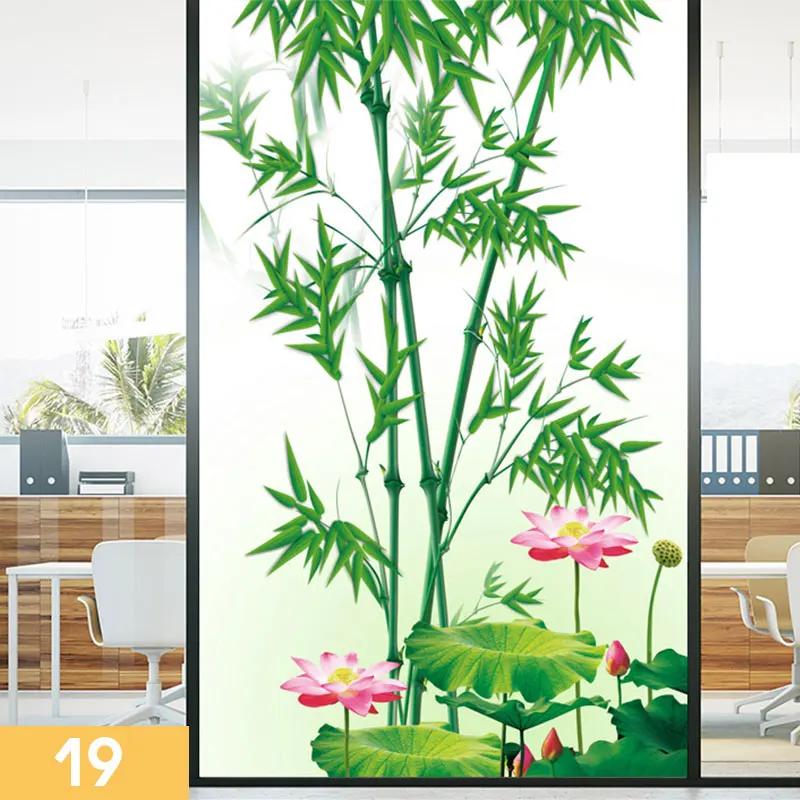 Retro Chinese Style Bamboo Pattern Window Film Green Bamboo Static Cling Glass Stickers Sliding Door Frosted Privacy Window Film