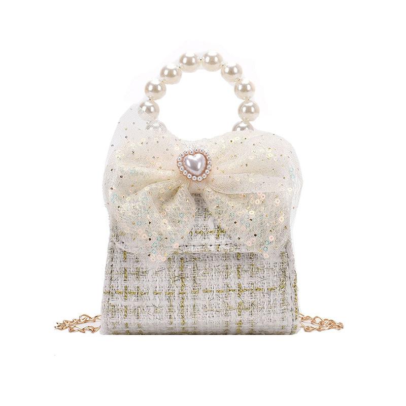 Stylish Children's Spring Lace Bow Handbag With Pearl Detailing For Girls And Boys