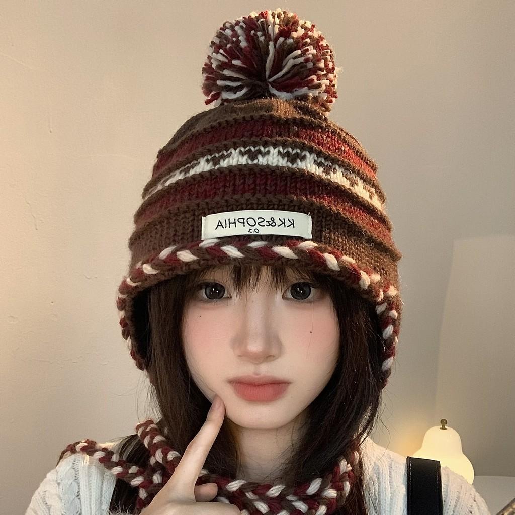 Knitted Chic Cozy Winter Hat For Women Featuring Colorful Pom Poms Warmth And