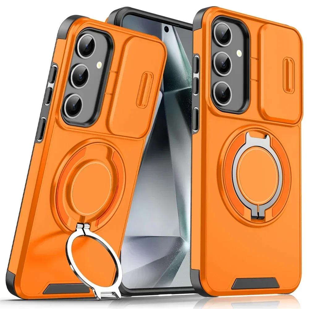 Armor Magnetic Holder Phone Case for Samsung A55 A35 A25 A15 A54 A14 A23 A13 5G 4G A03S Slide Camera Protection Shockproof Cover