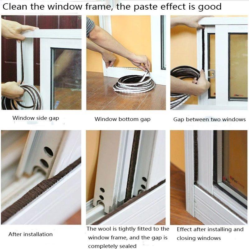 10M/5M/1M Door and Window Windproof Sealing Strip Adhesive Brush Strip Wind Door Sound Insulation Pad Up and Down Track Sealing