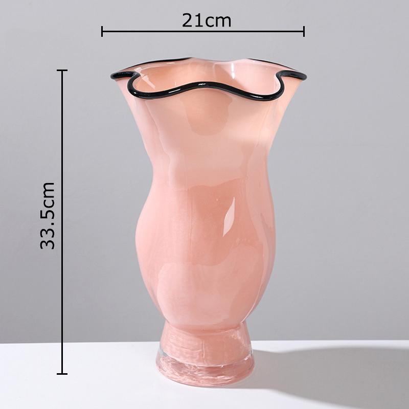 Creative Pleated Glass Vase Black Edge Plant Pots Table Decoration Hydroponics Floral Vases Modern Home Flower Arrangement