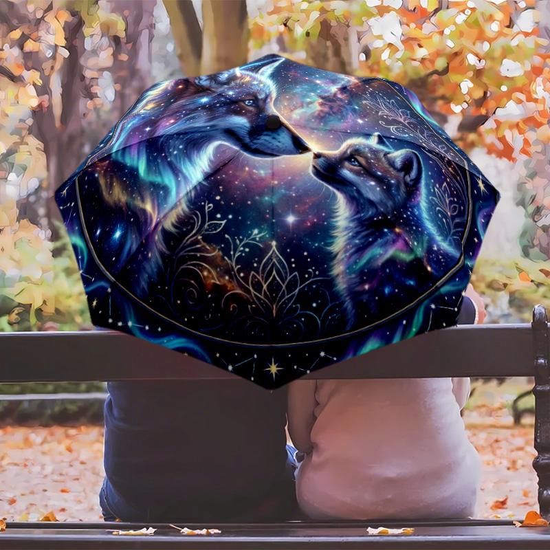 Stained Glass Fox (3) Printed umbrella windproof folding umbrella portable sun and rain umbrella suitable for gifting