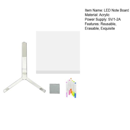 Светодиодная доска для заметок с 7 ручками, салфеткой для очистки, светящаяся акриловая доска для писем для сухого стирания с подставкой, многоразовая многофункциональная светящаяся доска для заметок и сообщений