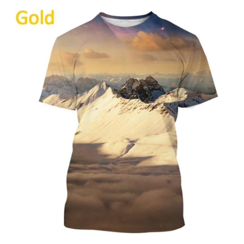 Мужская футболка Street Fashion с 3D-печатью Пейзаж со снежными горами, короткий рукав, круглый вырез, пуловер, повседневный топ