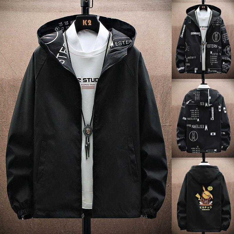 Новая модная двусторонняя мужская куртка с принтом Strewear, мужские тонкие куртки с капюшоном, ветровки, одежда больших размеров