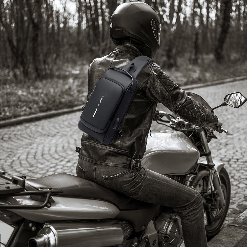 Men Sling Bag Pack with Lock Waterproof Antitheft Chest Bag with USB Charging Port Shoulder Bag