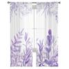 Акварельные фиолетовые домашние тюлевые шторы с растениями для спальни, гостиной, прозрачные шторы с принтом для балкона, летний домашний декор