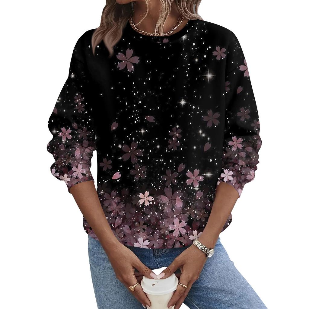 Женская осенне-зимняя повседневная толстовка с круглым вырезом и длинным рукавом с принтом