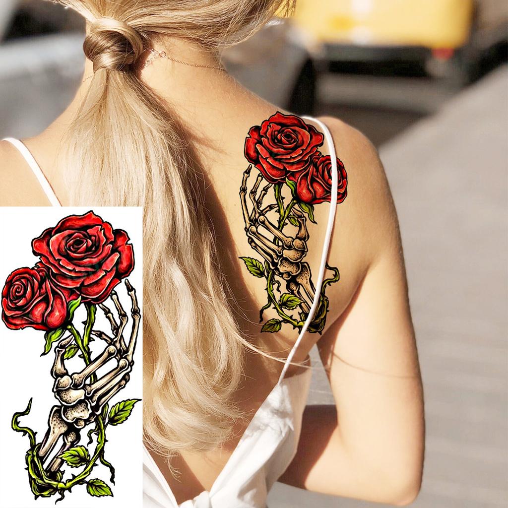1 Sheet Snake Temporary Tattoos For Women Men Arm Leg Forearm Body Adults Rose Fake Flower Tattoo Sticker Waterproof Covers Up
