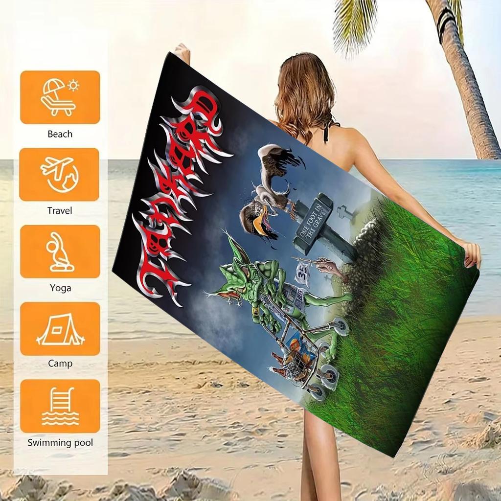 TTankard One Foot In The Grave Beach Towel Microfiber Quick Dry Teutonic Thrash Bath Towel For Pool Beach Travel Metal Fans Gift
