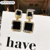 Роскошные серьги, черные квадратные геометрические серьги для женщин, серьги-гвоздики со стразами