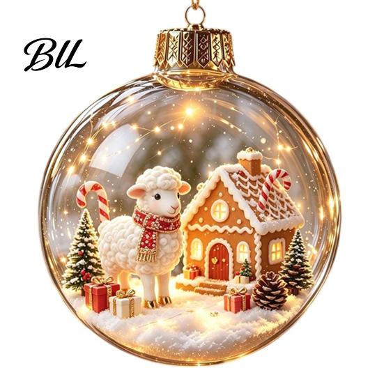 Decorative Hanging Balls Glowing Christmas Story Ornament, Light?Up Mini Holiday Scene Ball with Warm Garden Party Ornaments LED Light, Clear