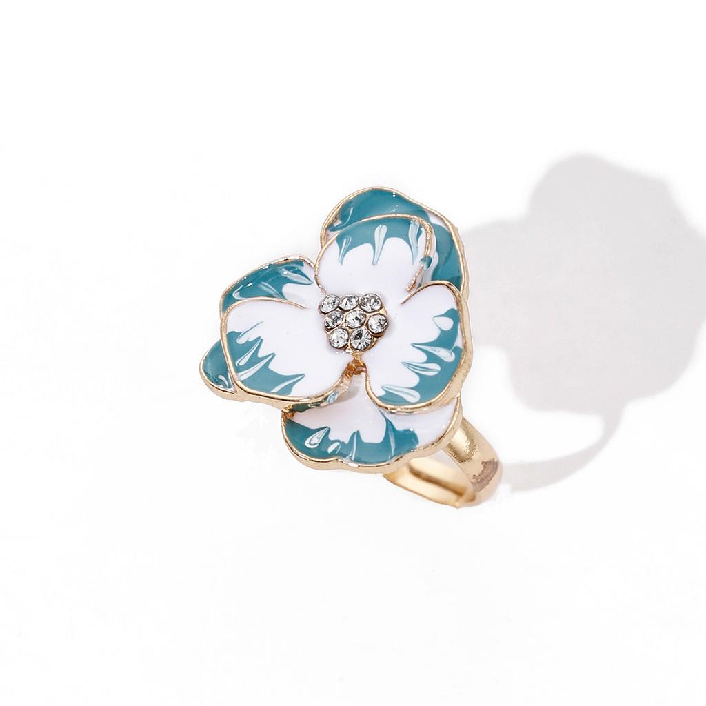 INS Style Oil Dropped Flower Rings, Fashion Versatile Minimalist Pearl Open Adjustable Hand Jewelry