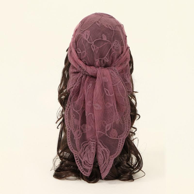 Hot-selling New Rose-embroidered Polyester Square Scarf Fashion Versatile Spring, Summer and Autumn Decorative Shawl Bag Headscarf