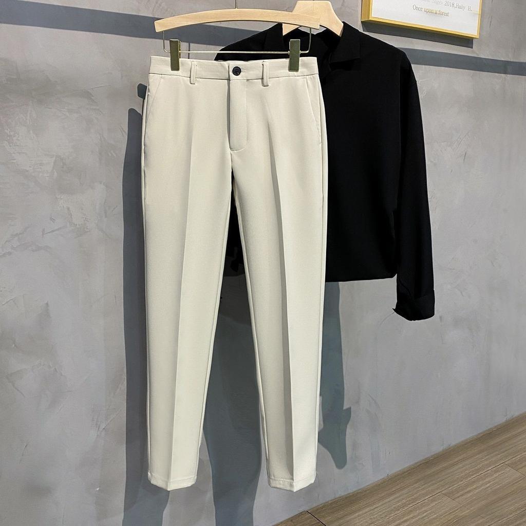 Весенне-летние мужские повседневные брюки, костюм, брюки, облегающие рабочие брюки с эластичной резинкой на талии, деловые брюки для бега, мужские черные большие размеры