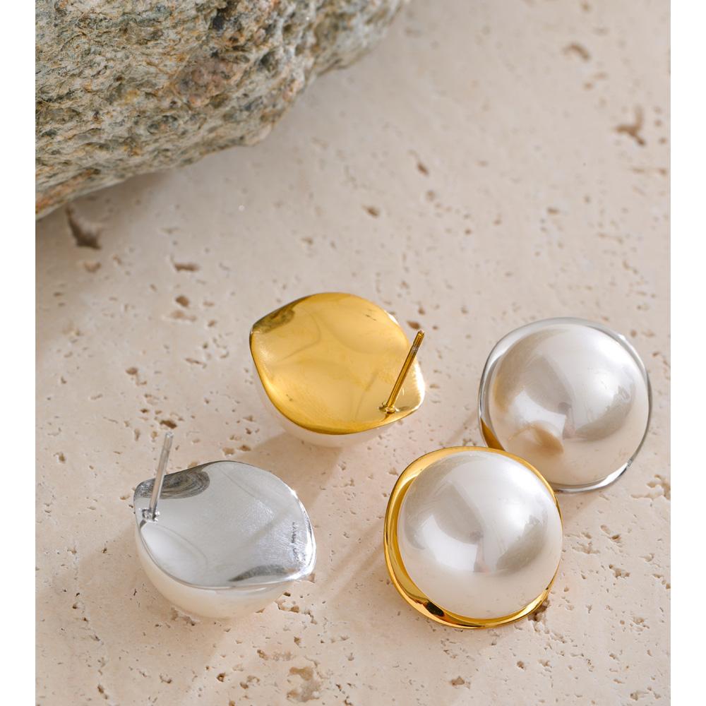 Eetit 20*20cm Smooth Simulated Pearls Round Stud Earrings for Women Stainless Steel Popular Waterproof Daily Jewelry Gala Gift
