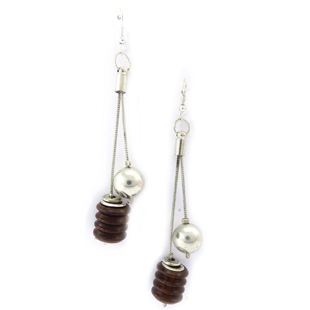 Les Trésors De Lily [K2825] - Designer Earrings 'Kilimanjaro' Silver Wood