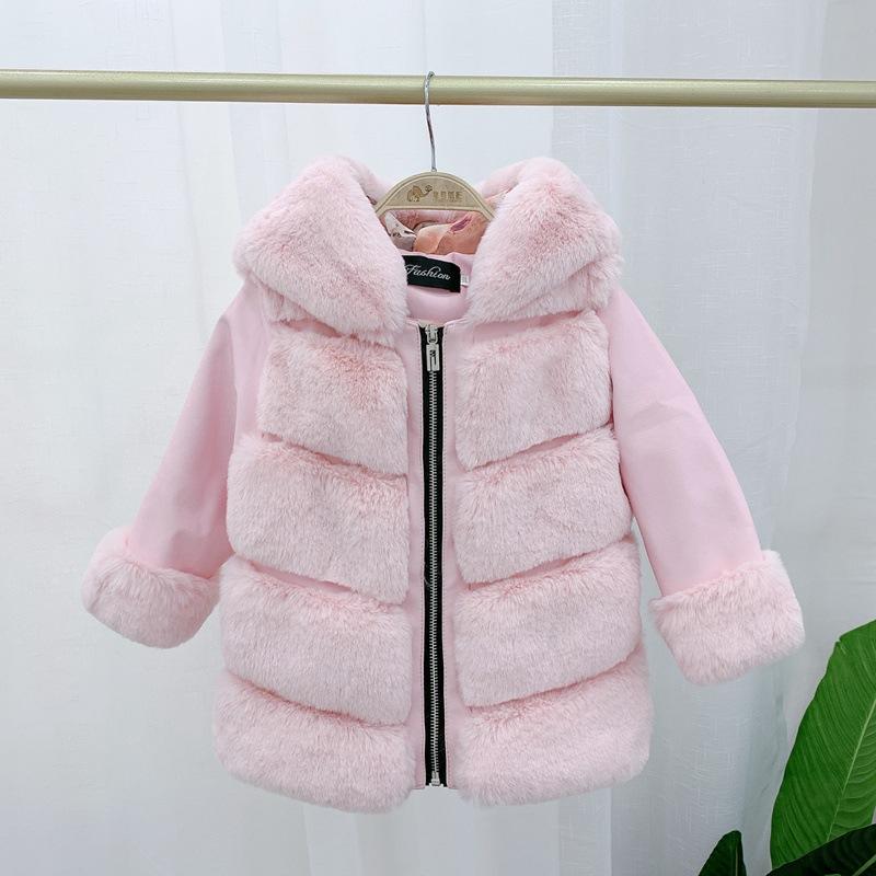 Autumn and Winter Children's Cotton-padded Hooded Fur Short Coat