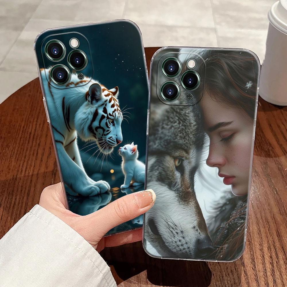 The Wolf Lion Cat Transparent Case For Apple iPhone 17 16 15 14 13 12 11 Pro Max Plus 16E 17Air 17Pro Phone Cover Silicone Funda