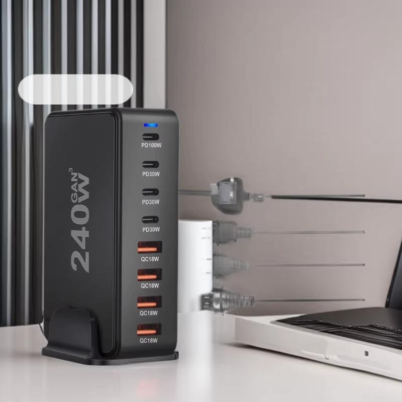Многопортовое USB PD супербыстрое зарядное устройство на нитриде галлия мощностью 240 Вт для ноутбуков