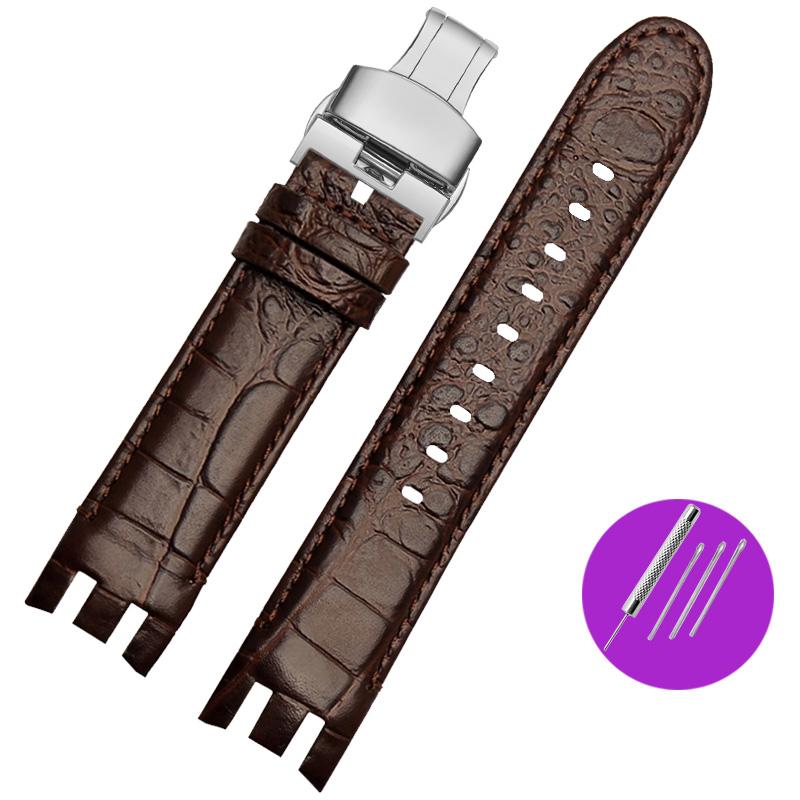 Классический ремешок для часов из натуральной кожи для Swatch Yrs403 412 402G Series, изогнутый вогнуто-выпуклый ремешок из коровьей кожи 21 мм, аксессуар для мужских часов
