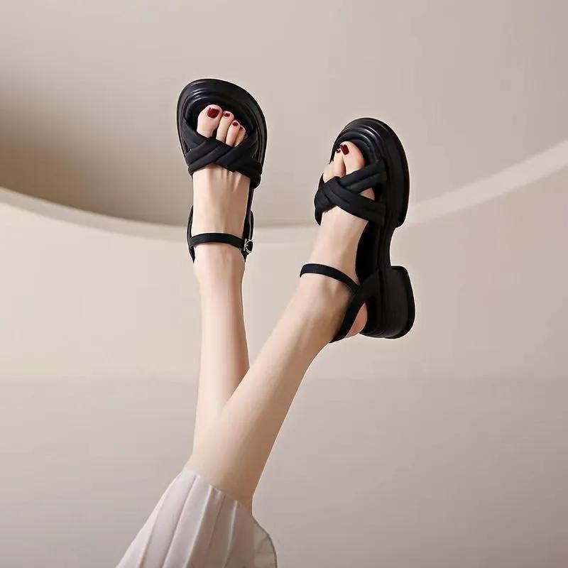 Женские сандалии-гладиаторы Модные сандалии на платформе с перекрестным носком Удобные повседневные женские туфли-буфы Роскошные сандалии на пластинах