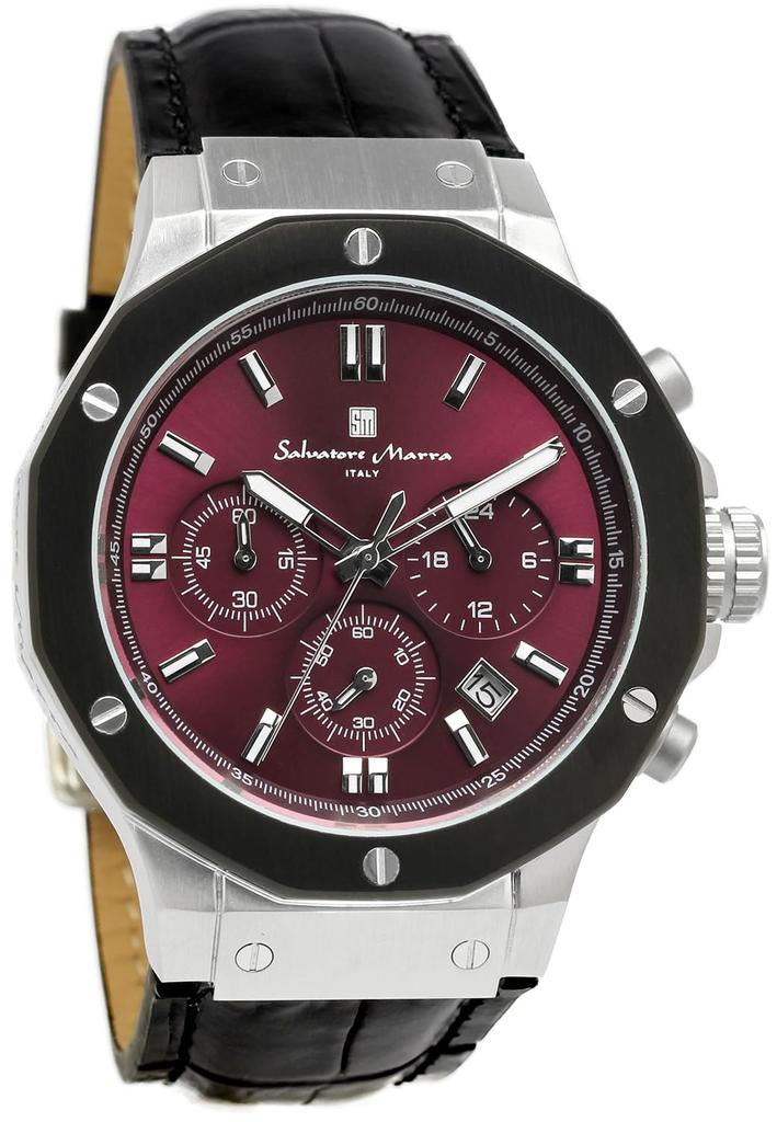 [Salvatore Mara] Men's Chronograph 10 ATM Water Resistant Leather Strap Business 20th Anniversary Limited Model Silver Purple Black SM18117-SSPL