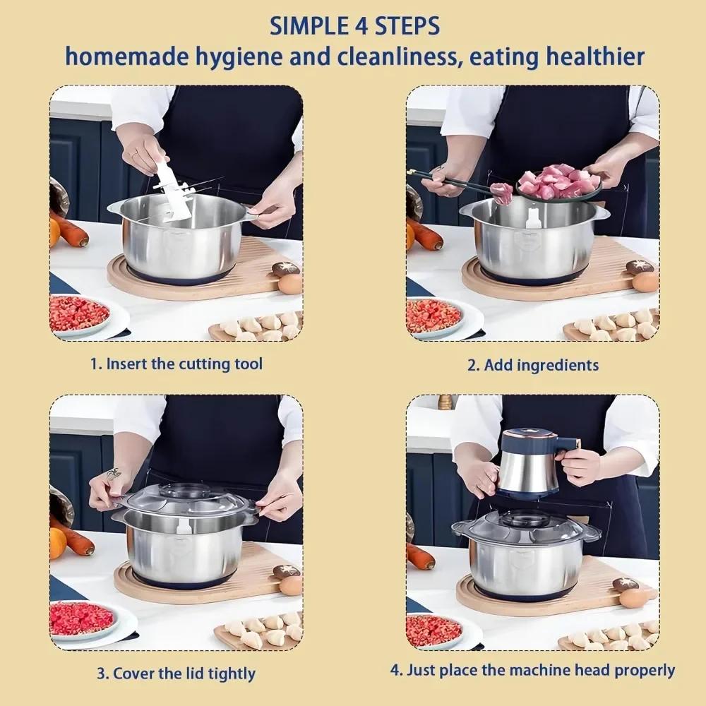 Электрическая мясорубка, кухонный комбайн, измельчитель мяса из нержавеющей стали, овощерезка емкостью 5 л, подходит для измельчения продуктов