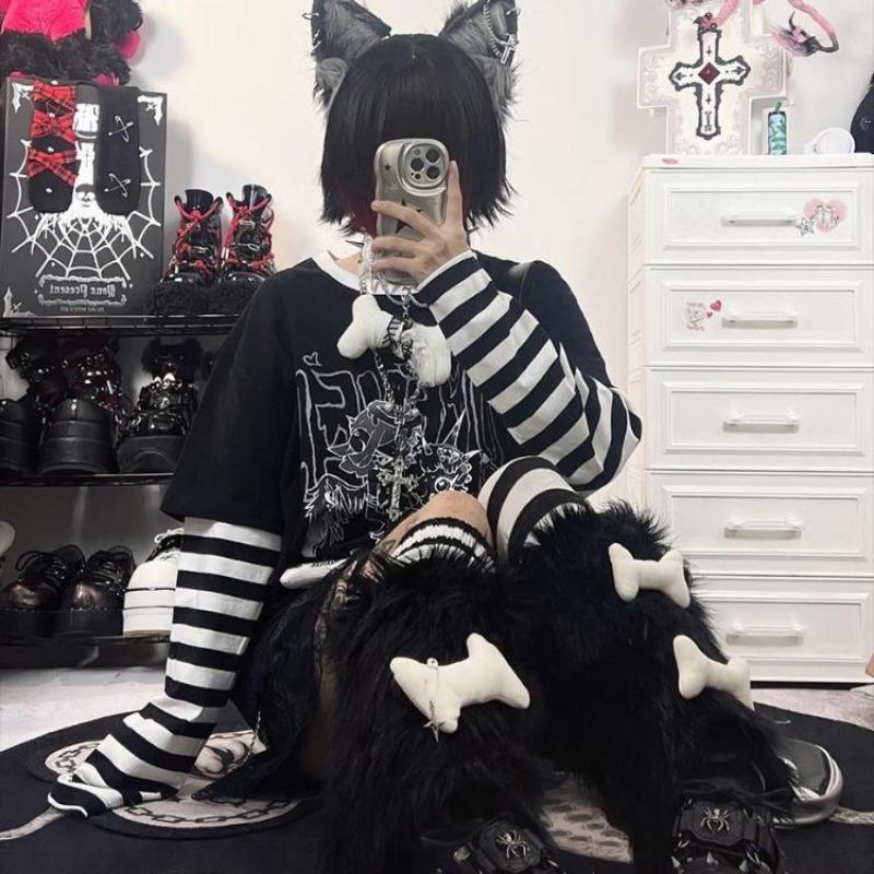 2KWEIRD Харадзюку Женские футболки Рубашки для женщин Японские футболки Ropa Mujer Лоскутные Полосатые Повседневные Панк Y2k Футболка Оверсайз Топы