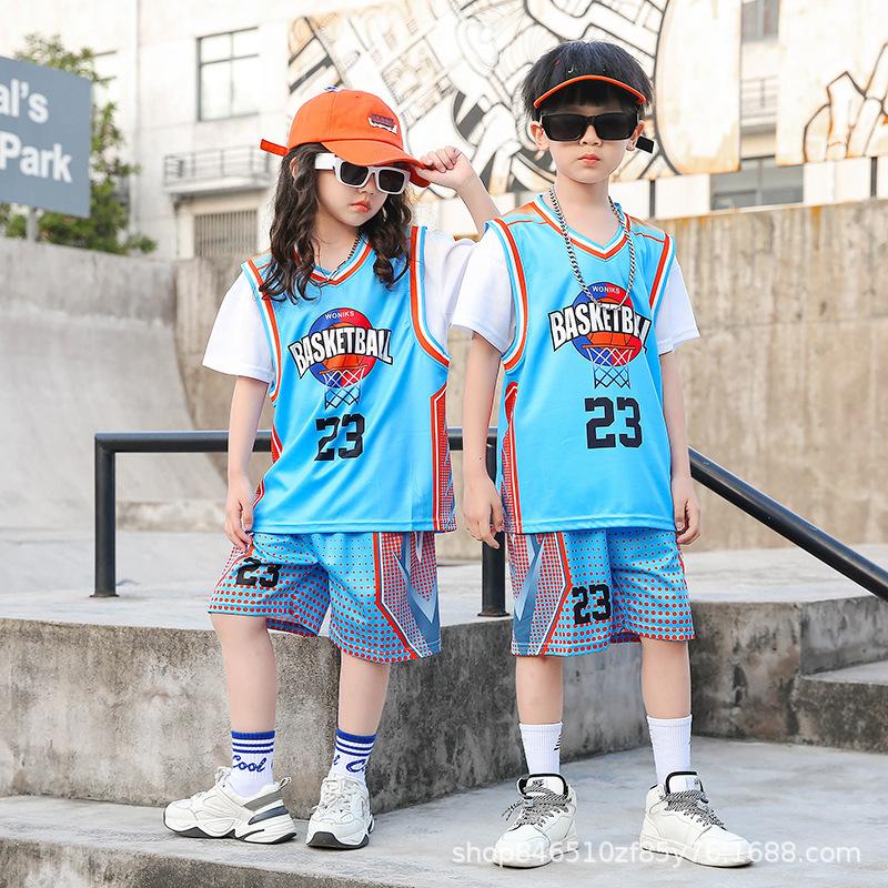 Wholesale of children's basketball clothes for boys and girls Printed kindergarten primary school students No. 24 jersey Light board performance