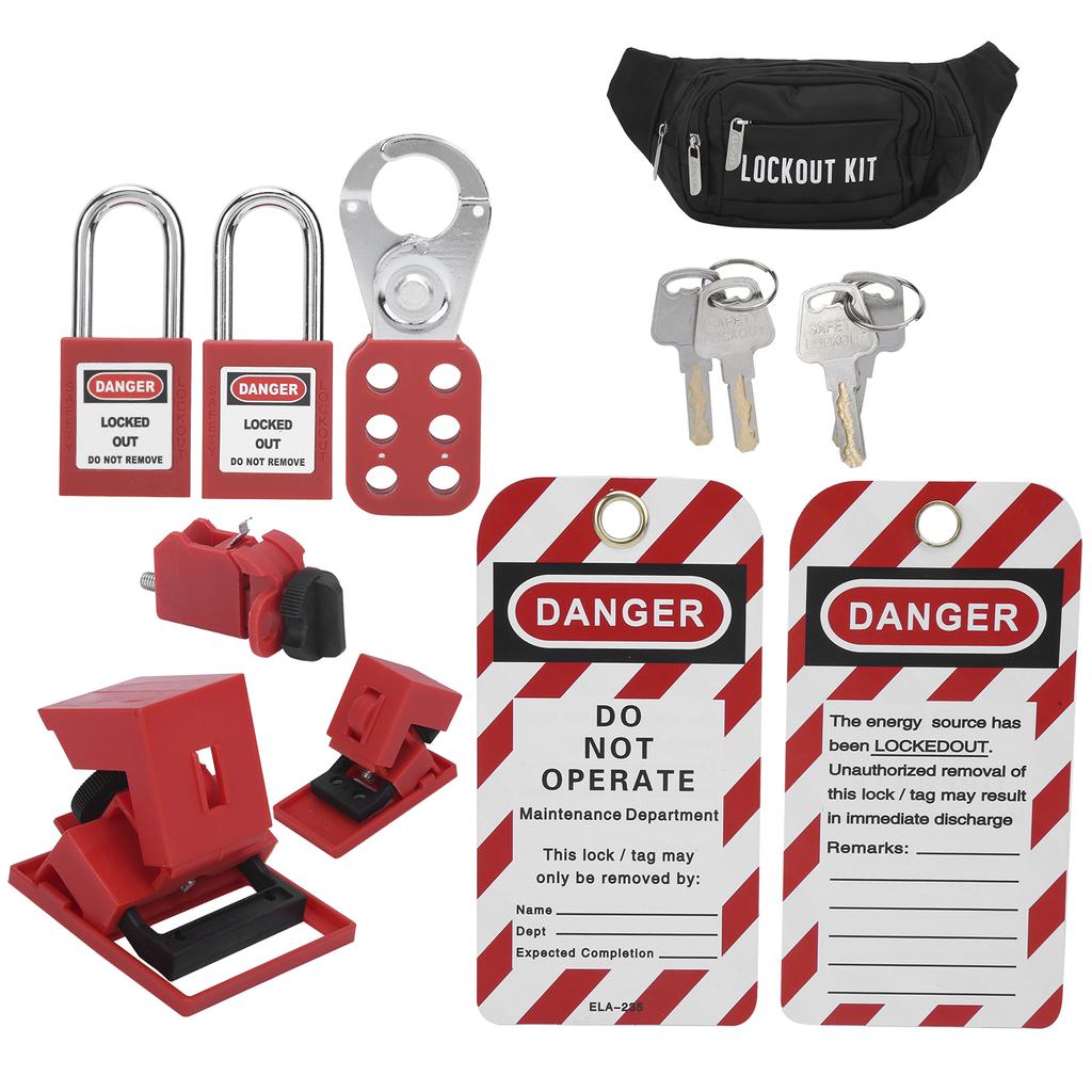 Safety Lockout Tagout Kit Lockset Fitting Tools Multifunctional Portable with Pocket Bag