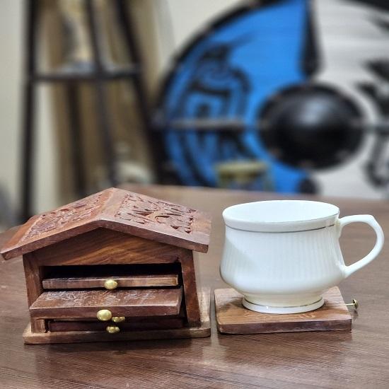 Tea Rustic  Coasters Wooden Hut 8.89cm Beautiful Handmade Christmas Gift