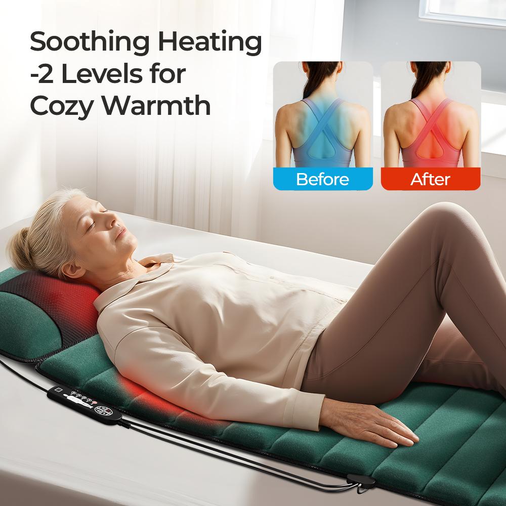 Electric Massage Cushion Shoulder Neck/Back Hip Massager Memory Foam 155×50×3cm Heating Function