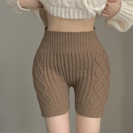 Женские зимние шорты Yousheng, трикотажные, с высокой талией, эластичные, однотонные, сохраняющие тепло, защищающие от воздействия окружающей среды, базовые шорты для повседневной носки дома и не только