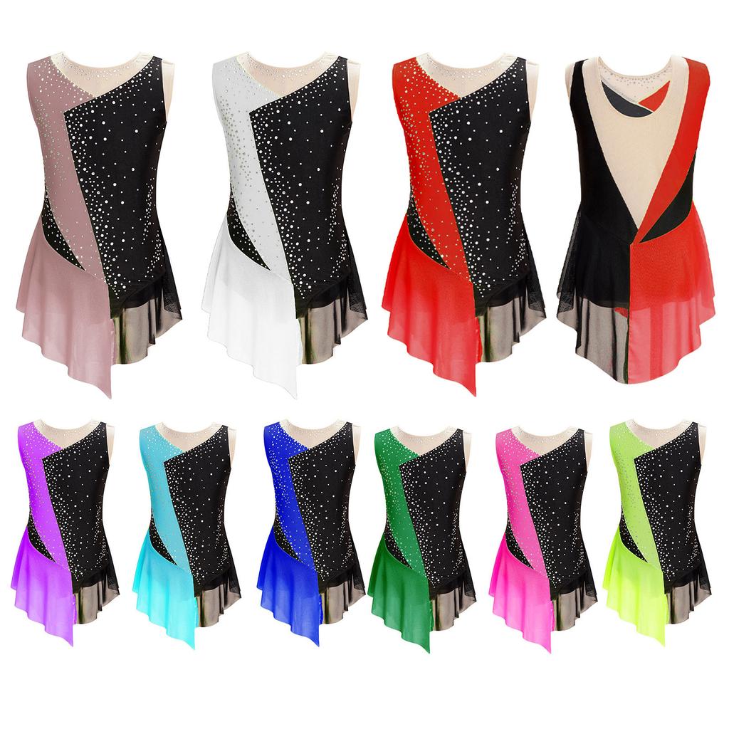 Детское платье без рукавов для фигурного катания на льду для девочек, купальник для художественной гимнастики, костюм для соревнований, танцевальная одежда