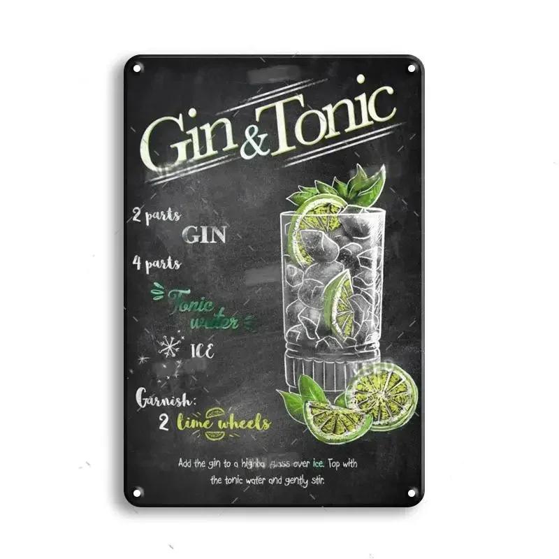 Hisun Tin Sign Vintage Assorted Cocktail Recipe Chalkboard Style Tin Sign Set Retro Aperol Spritz Gin Tonic Bloody Mary Metal Wall Art Rustic