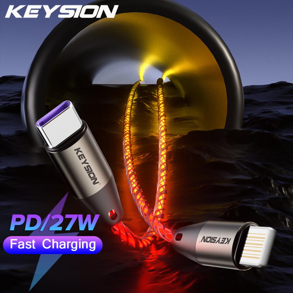 KEYSION PD 27W USB C кабель для передачи данных цветной светодиодный RGB свет градиент тип C к L быстрая зарядка провод для iPhone 14 13 12 11 Pro Max SE