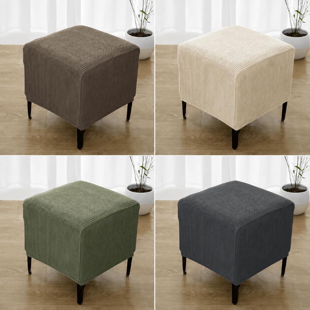 Jacquard Velvet Ottoman Dust Protector Elastic Fabric Wrap Stool Slipcover Hotel Room Furnishing