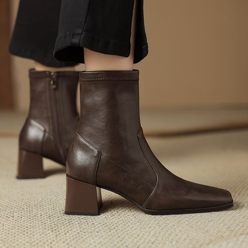 Krazing Pot Microfiber Vintage Autumn Winter Shoes Big Size Modern Boots Med Heels Square Toe Keep Warm Size 43 Ankle Boots