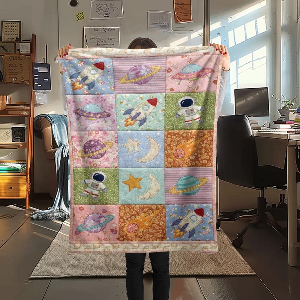 1Pc Space Print Flannel Blanket, High quality Comfortable for All Seasons, Home Decor, Warmth and Comfort, Perfect for Christmas Gifts W157