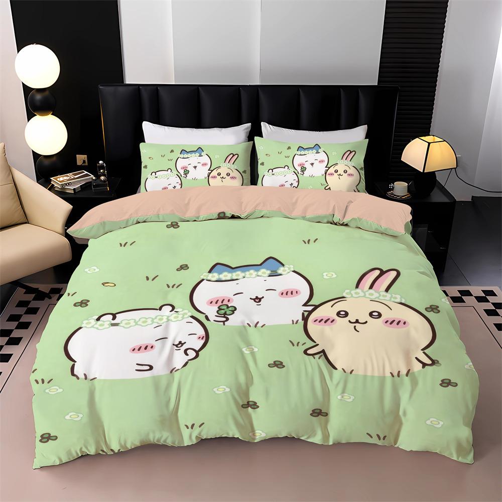 Новый комплект постельного белья Chiikawa с 3D цифровой печатью Hachiware Momonga Набор пододеяльника с наволочками Аниме Покрывало Твин Фулл