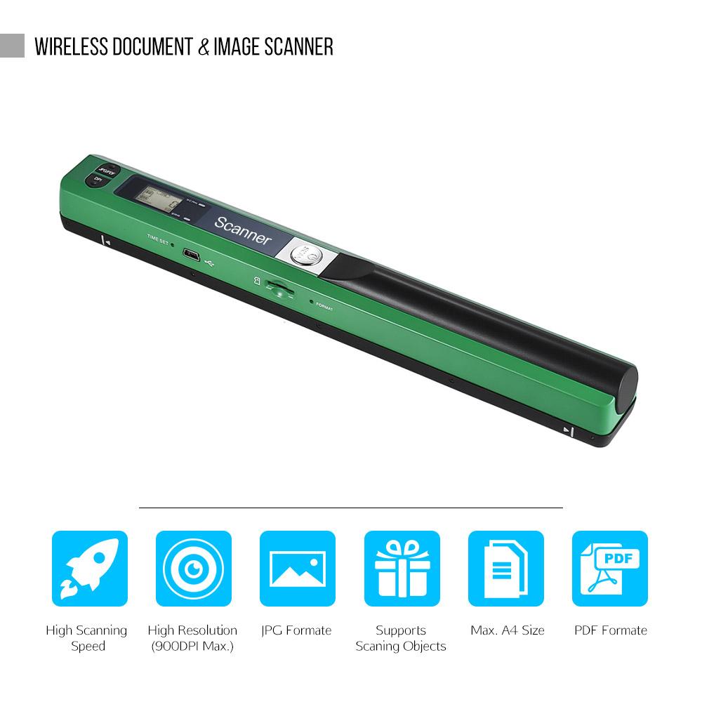 Portable Handheld Wand Wireless Scanner A4 Size 900DPI JPG/PDF Formate LCD Display with Protecting