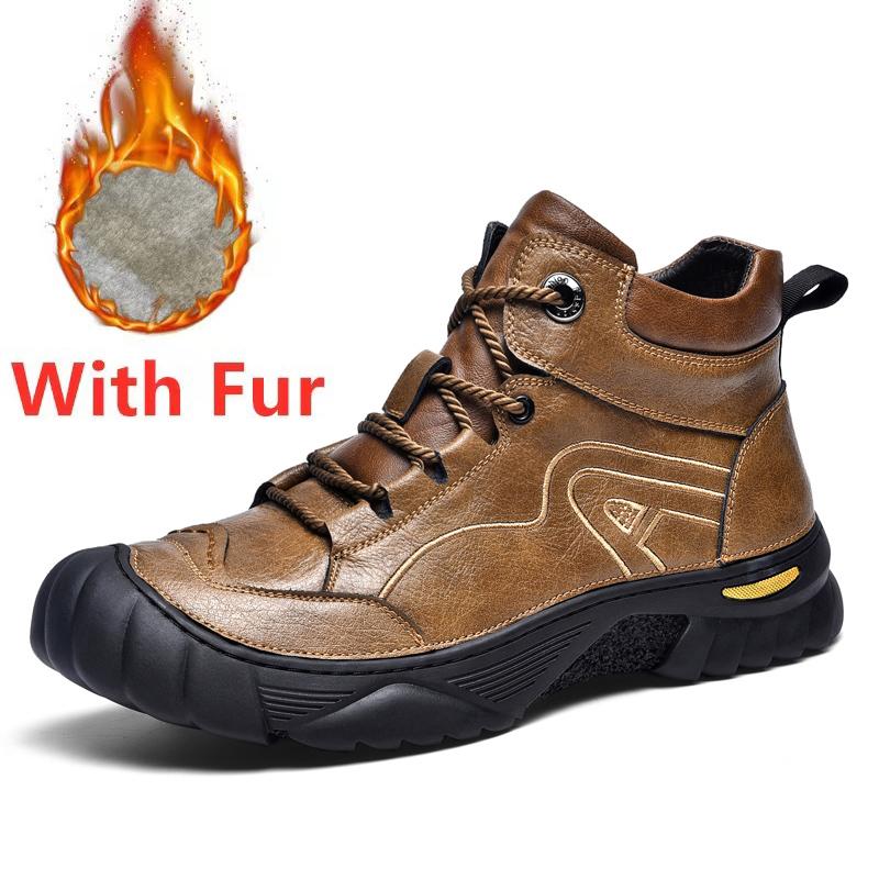 Зимние мужские ботинки в стиле ретро, теплые мужские походные хлопковые ботинки, повседневные кроссовки, зимние ботинки, нескользящая мужская обувь для отдыха из натуральной кожи