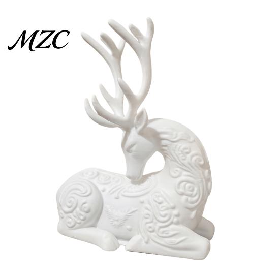Durable PLA Crafts 3D Printed Deer Figurine, White Sitting Stag Sculpture with Antlers, Minimalist Room Decor Christmas Tabletop for Home Living