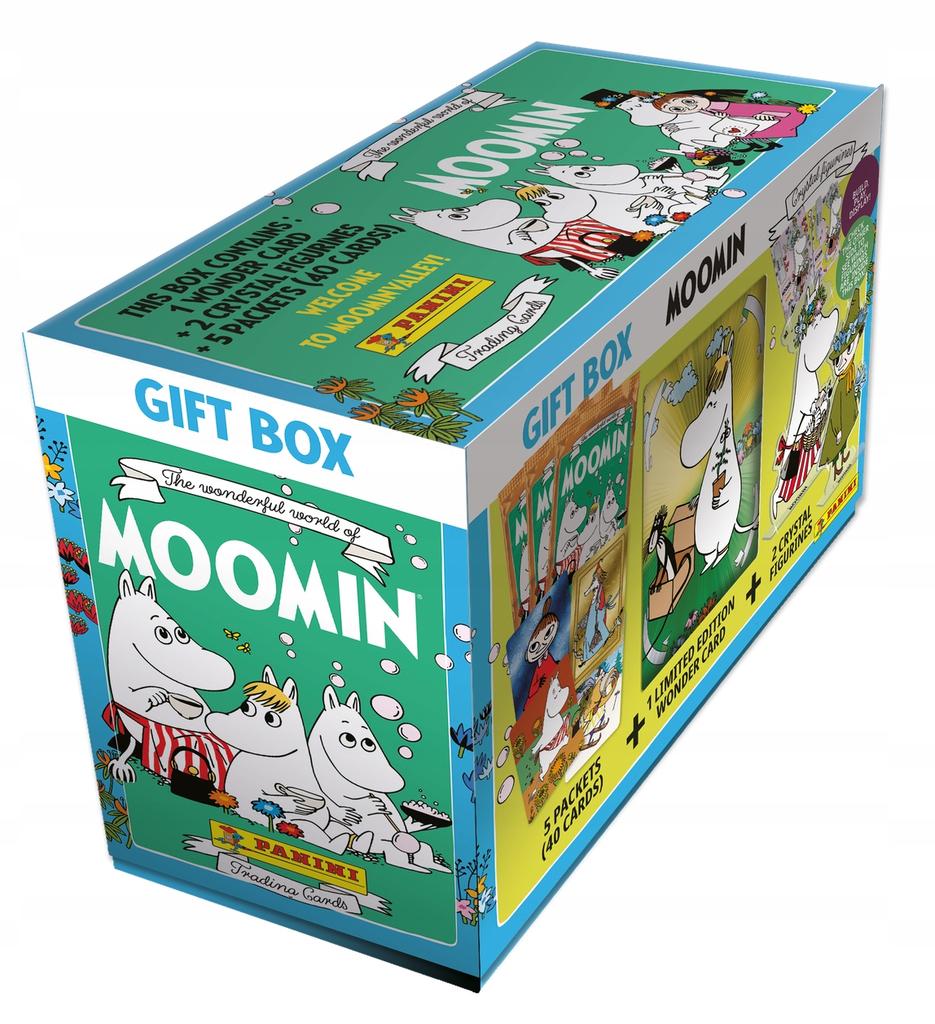 Panini muminki gift box pudełko 5 saszetek = 40 kart +2 kryształowe figurki