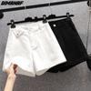 2025 Plus Size Jeans Shorts Pants Women Oversize Elastic Waist Cotton Denim Female Fashion Pants Black White
