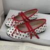 Fashion Retro Red Polka Dot Mary Jane Shoes Women Fashion Narrow Band Buckle Bowknot Flat Sandals Women Comfortable Elegant Casual Shoes