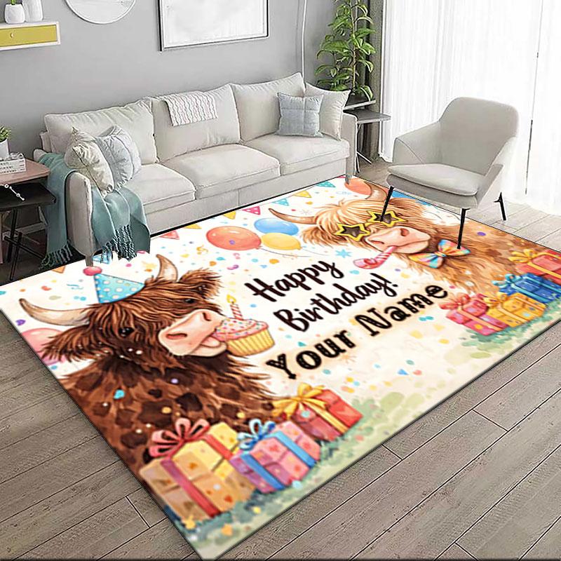 1PC Custom Name Happy Birthday Celebration Theme Floor Mat Ideal for Living Room, Game Rooms, Office, Bedroom,Floor Mat Playful Design