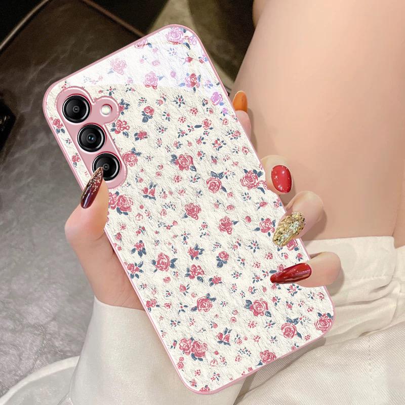 Розовые цветы для Samsung Galaxy A14 4G 20 30 52 20S 21S 22 A32 33 34 42 50 51 53 54 70 71 72 73 5G Стеклянный чехол для телефона